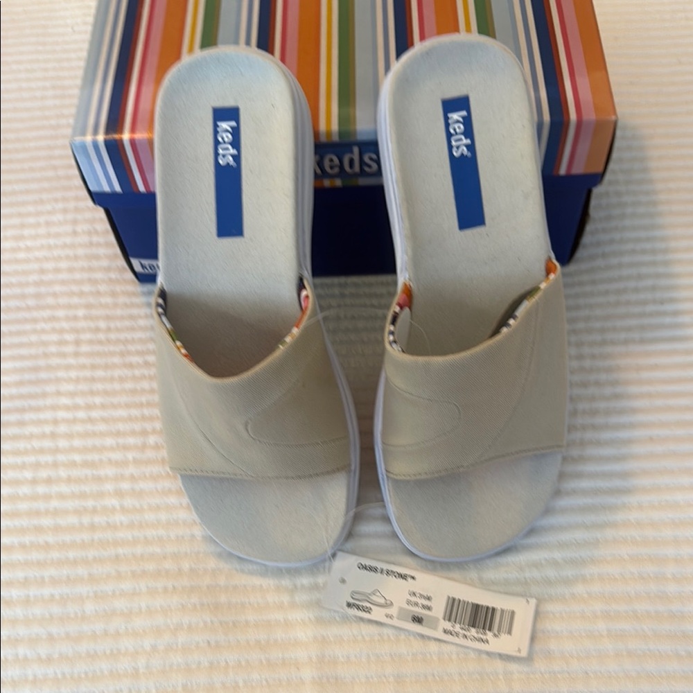 NWT OASIS II Stone Keds Women's Cream Slide Sandals Sz 6